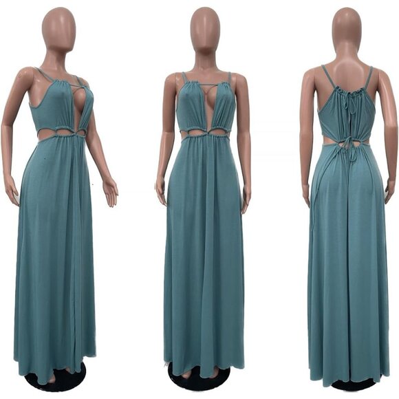 Women's Summer Spaghetti Strap Maxi Dress Boho Beach Vacation Sleeveless - Picture 5 of 5